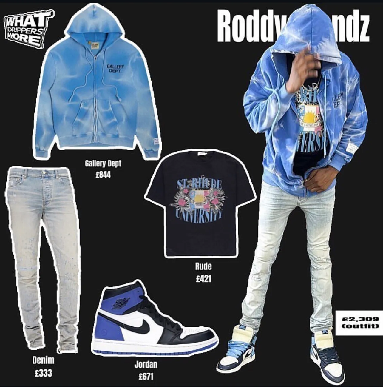 GALLERY DEPT. SUN FADED ENGLISH LOGO ZIP UP/BLUE Sun-washed blue water ripple English zipper hoodie Washed blue S-XL Ready-to-wear dyeing Hand-sewn heavy-weight horsetail fading Super-heavy washing Hand-hanging holes Bones frayed and whitened Mold customization with G LOGO zipper Correct accessories!